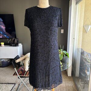 Vintage Sequined Little Black Dress Size 8